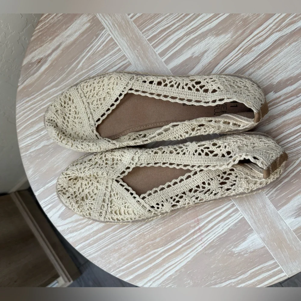 Time and Tru m|Ivory Cream Crochet Espadrille flats,boho Balletcore•••Size 11